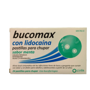 BUCOMAX CON LIDOCAINA 24 PASTILLAS PARA CHUPAR (SABOR MENTA)