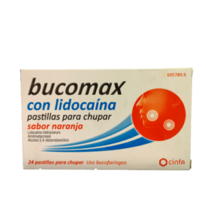 BUCOMAX CON LIDOCAINA 24 PASTILLAS PARA CHUPAR (SABOR NARANJA)